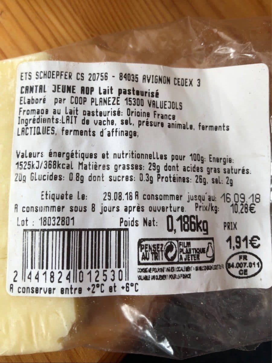 Open Food Facts Cantal jeune packshot