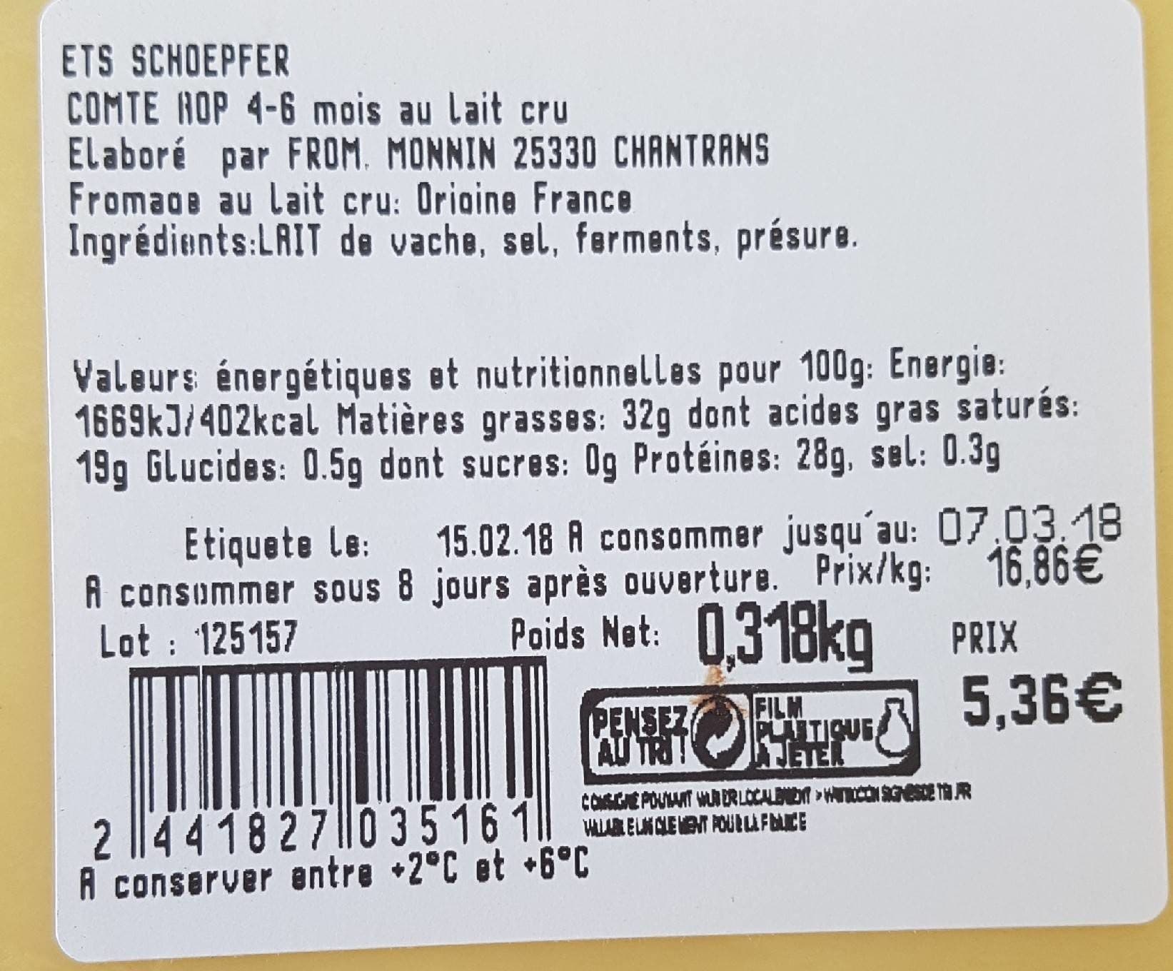 LECLERC ETS SHOEPFER Comté AOP 4 à 6 mois au lait cru packshot