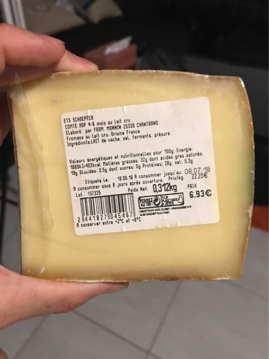Open Food Facts Comté aop 4-6 mois au lait cru packshot