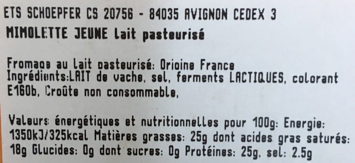 Open Food Facts Mimolette jeune lait pasteurisé packshot