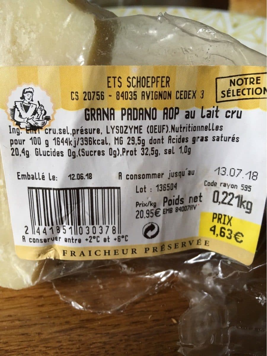Open Food Facts Grana panado aop au lait cru packshot