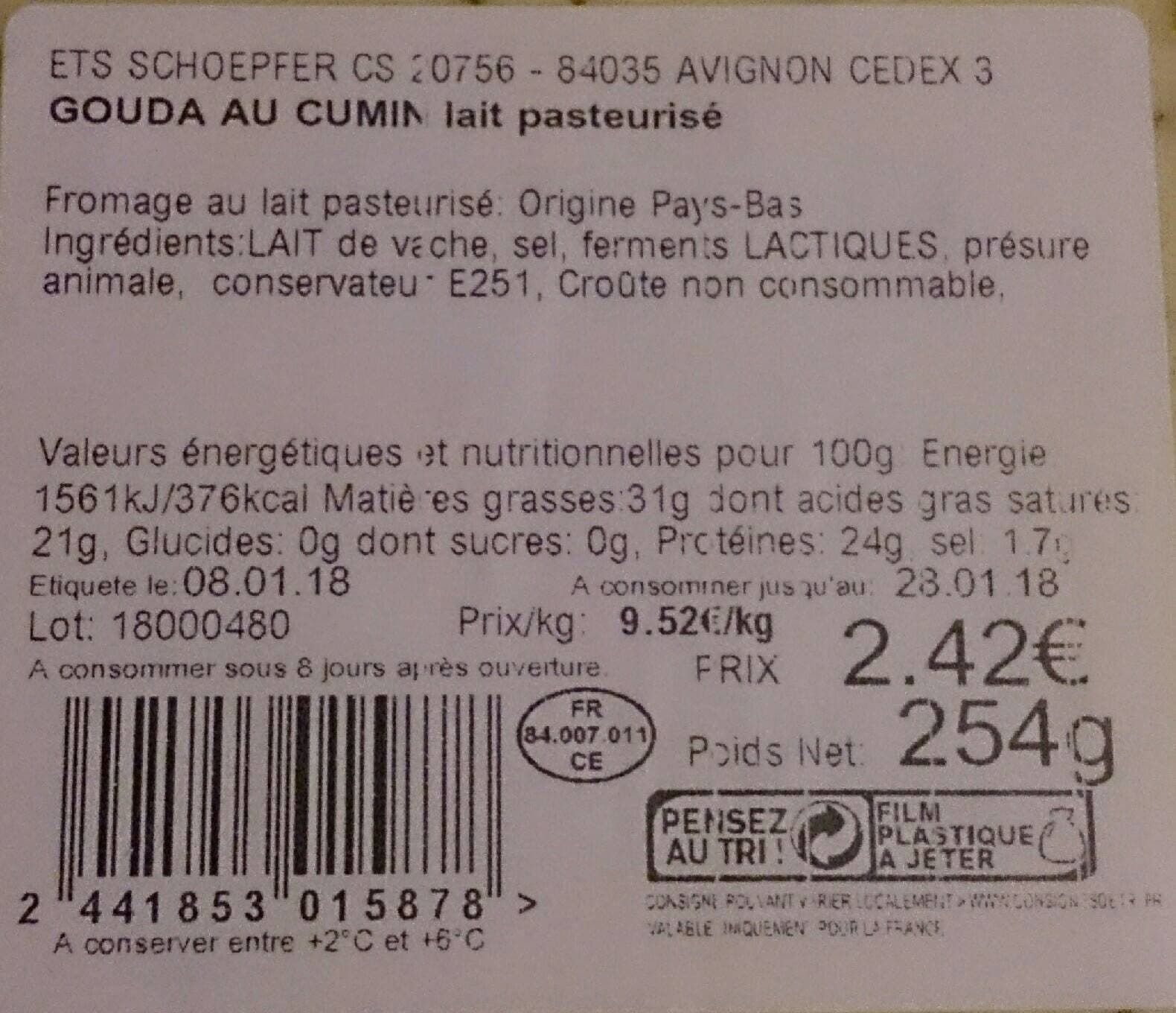 ETS SCHOEPFER CS 20756 - 84035 Avignon Gouda au cumin packshot