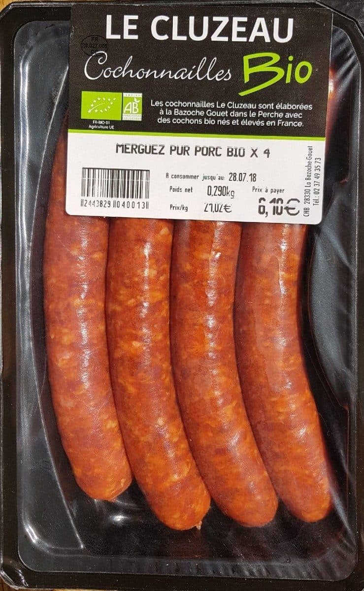 Open Food Facts MERGUEZ PUR PORC BIO X 4 packshot
