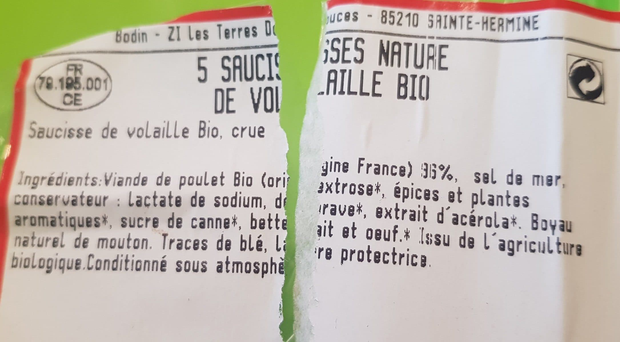 Open Food Facts saucisse nature de volaille fermiere packshot
