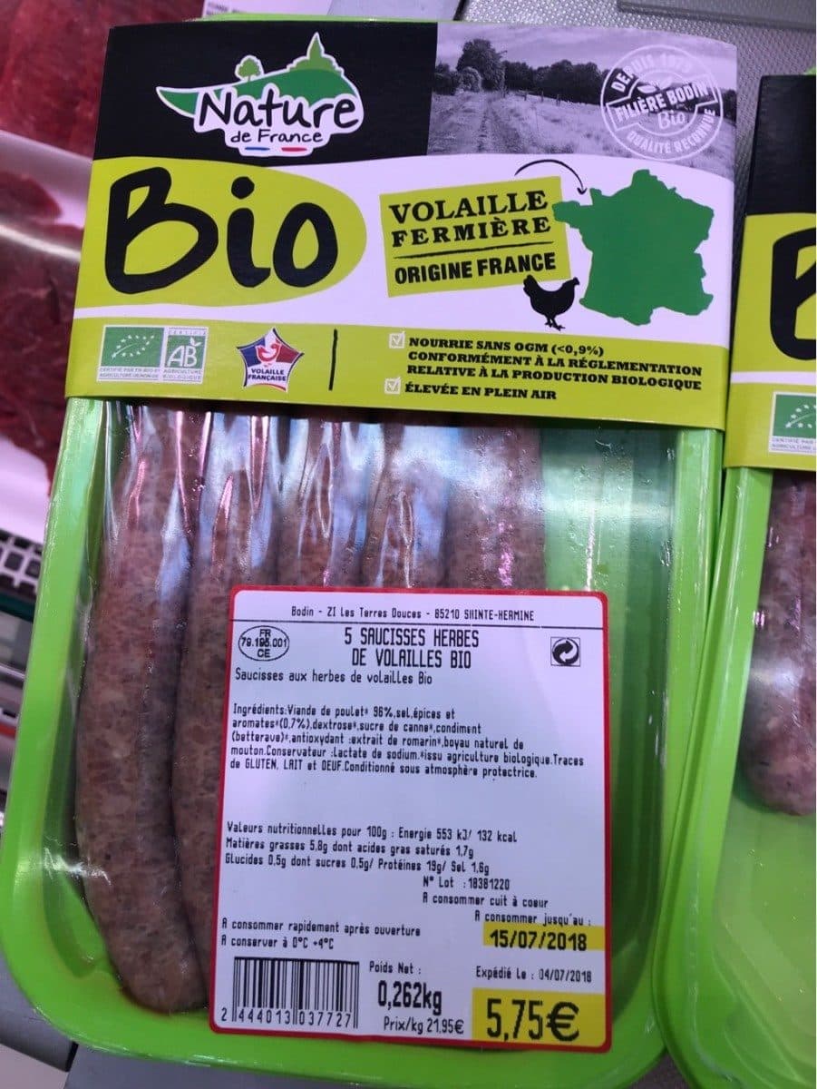 Open Food Facts Aaucisses herbes volailles bio packshot