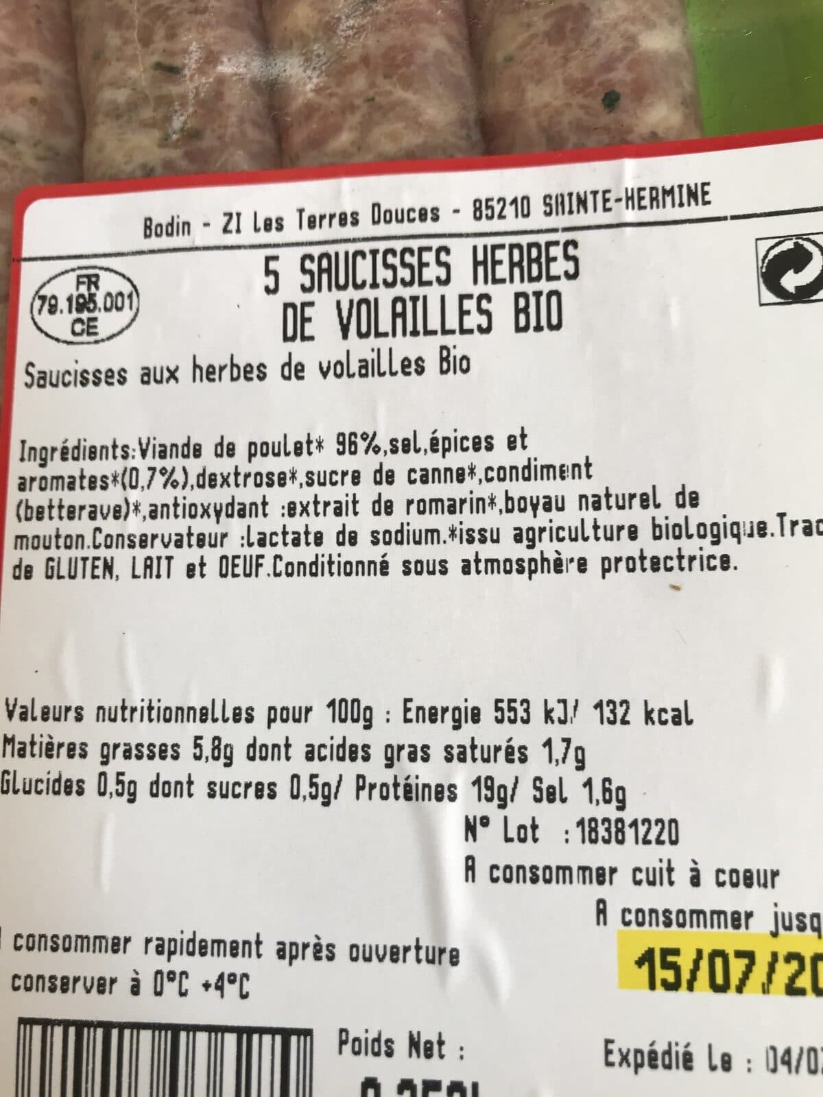 Open Food Facts Aaucisses herbes volailles bio packshot