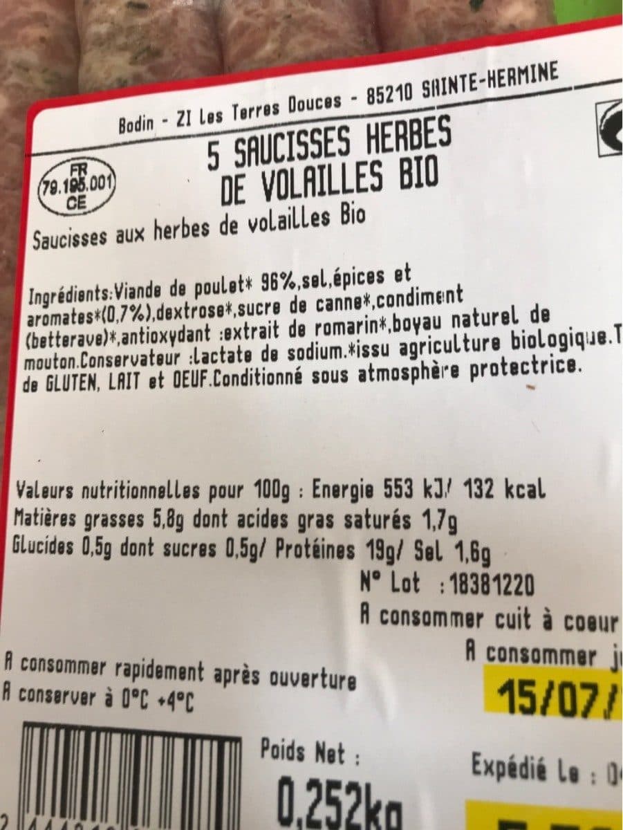 Open Food Facts Aaucisses herbes volailles bio packshot