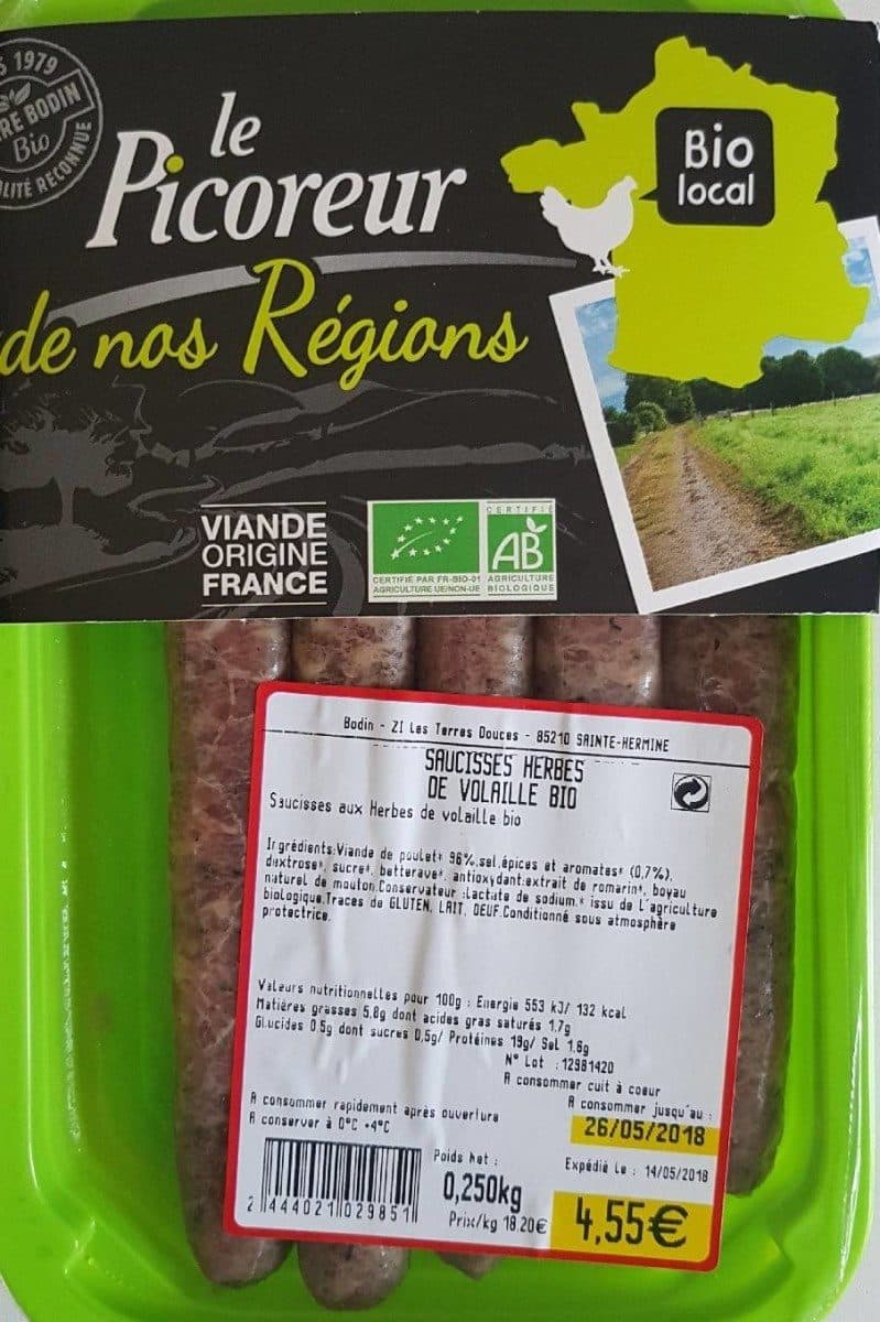 Open Food Facts Saucisses herbes de volaille bio packshot