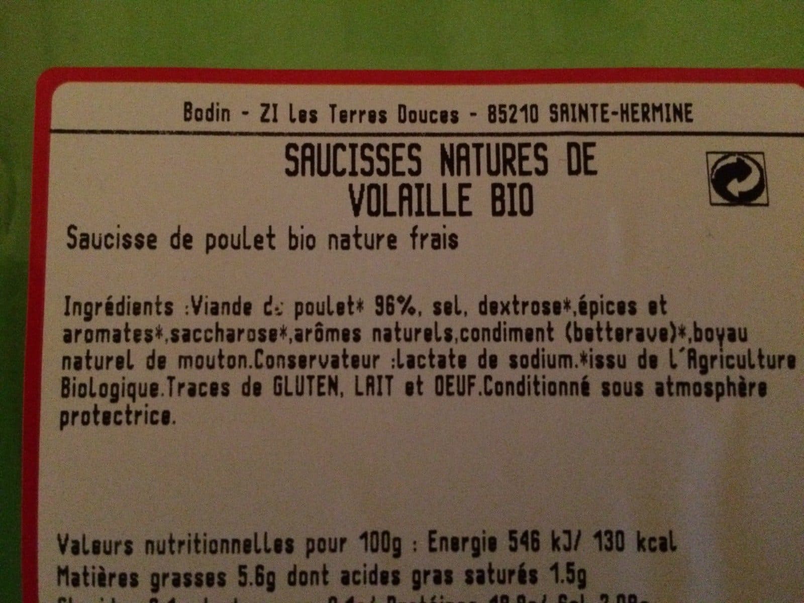 Open Food Facts Saucisses natures de volaille bio packshot