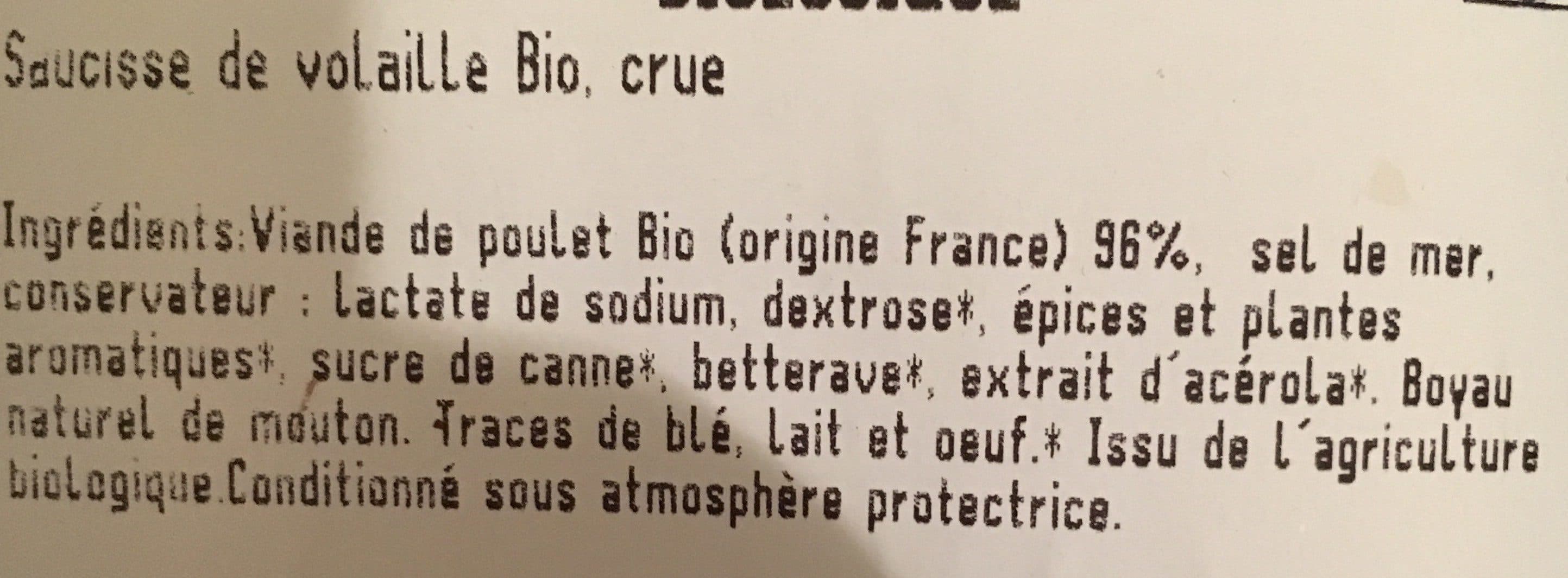 Open Food Facts Saucisse nature de volaille biologique packshot