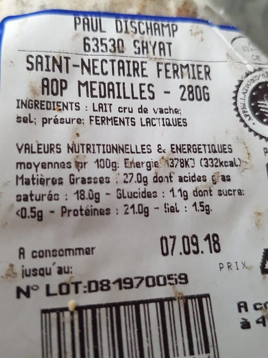 Open Food Facts Saint nectaire fermier Paul Dischamps packshot