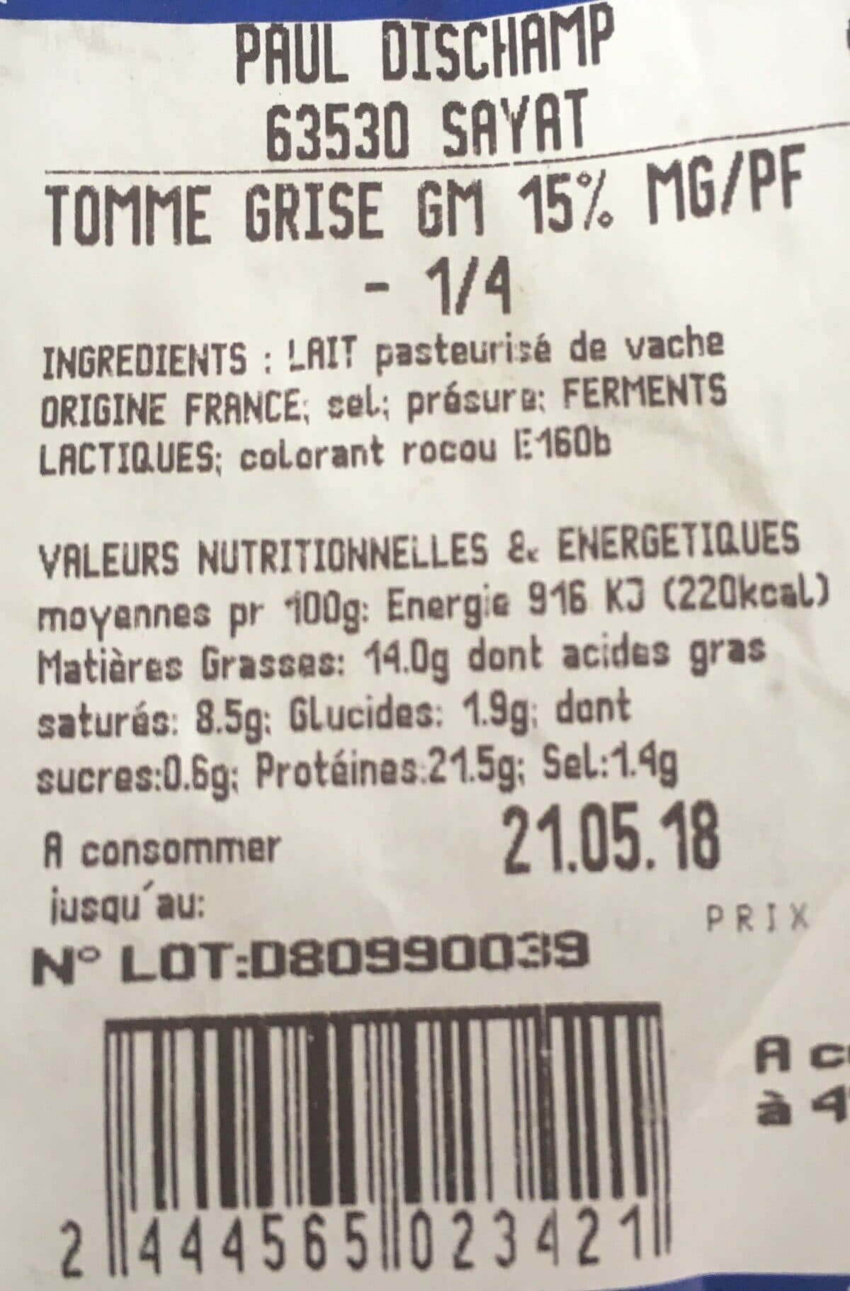 Open Food Facts Tomme de Montagne packshot