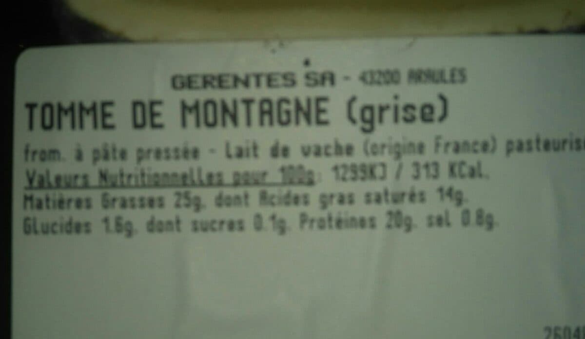 Open Food Facts Tomme de montagne packshot