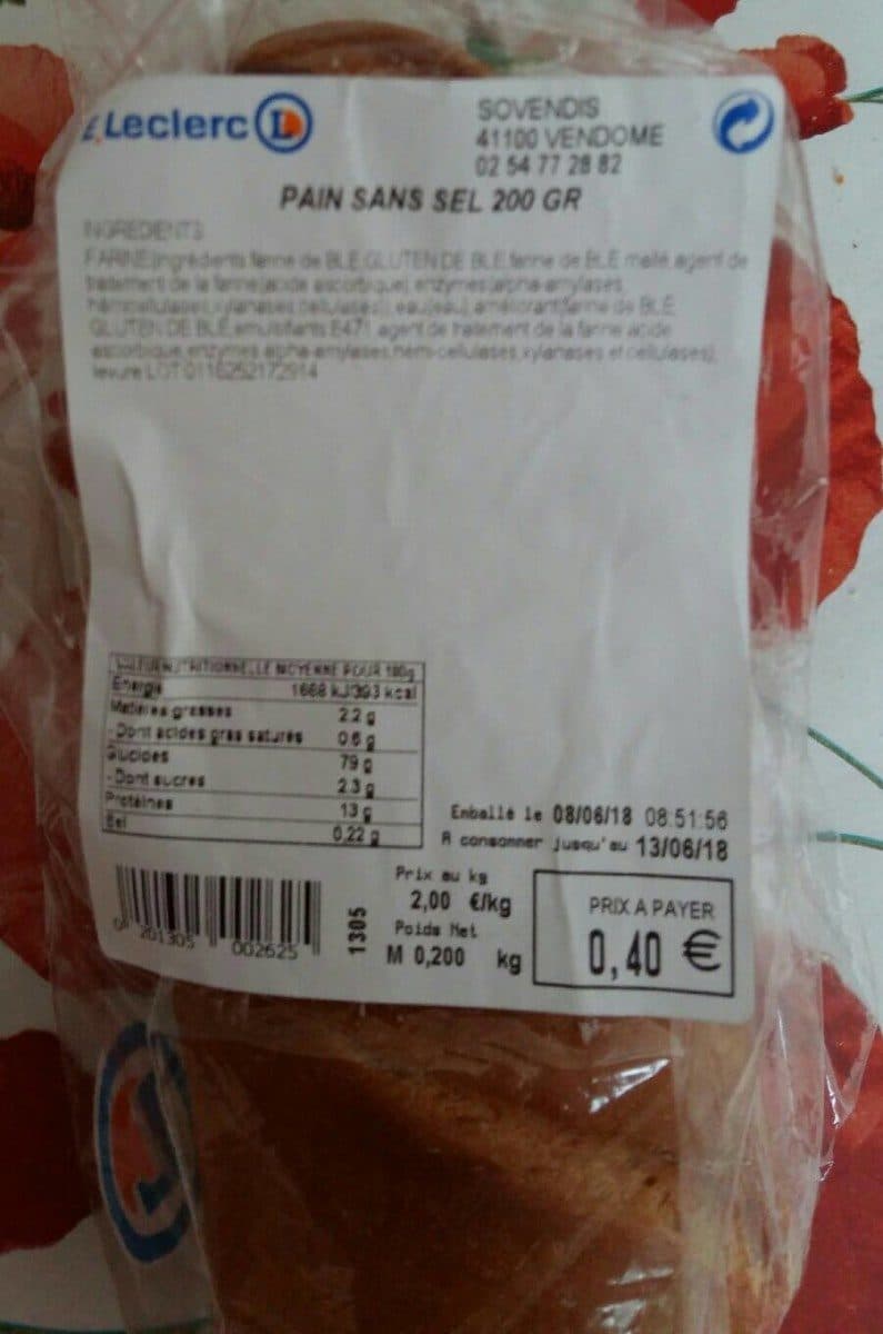 E.Leclerc Pain sans sel 200 Gr packshot