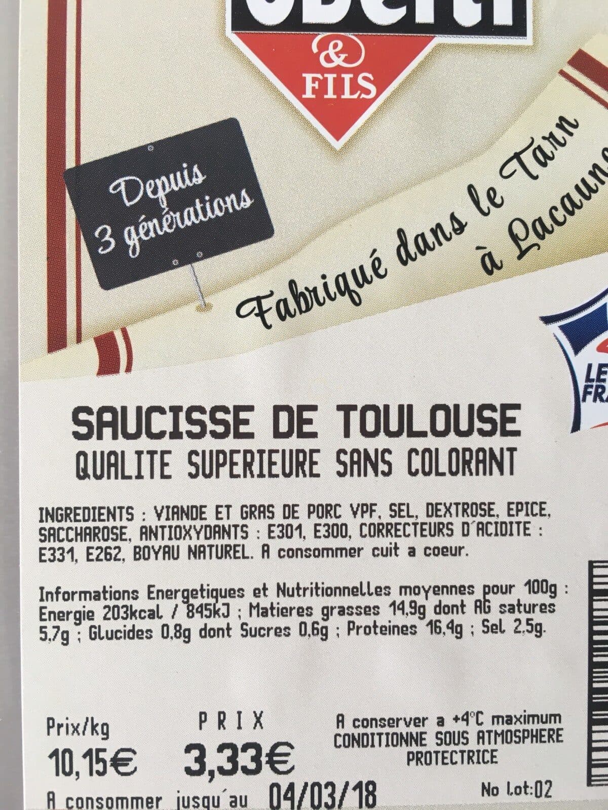 Open Food Facts Saucisse de toulouse packshot
