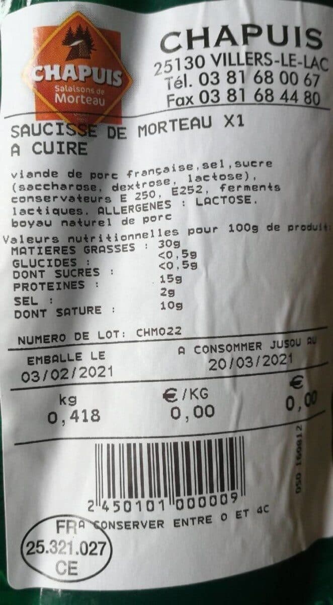 Maison chapuis Saucisse Morteau packshot