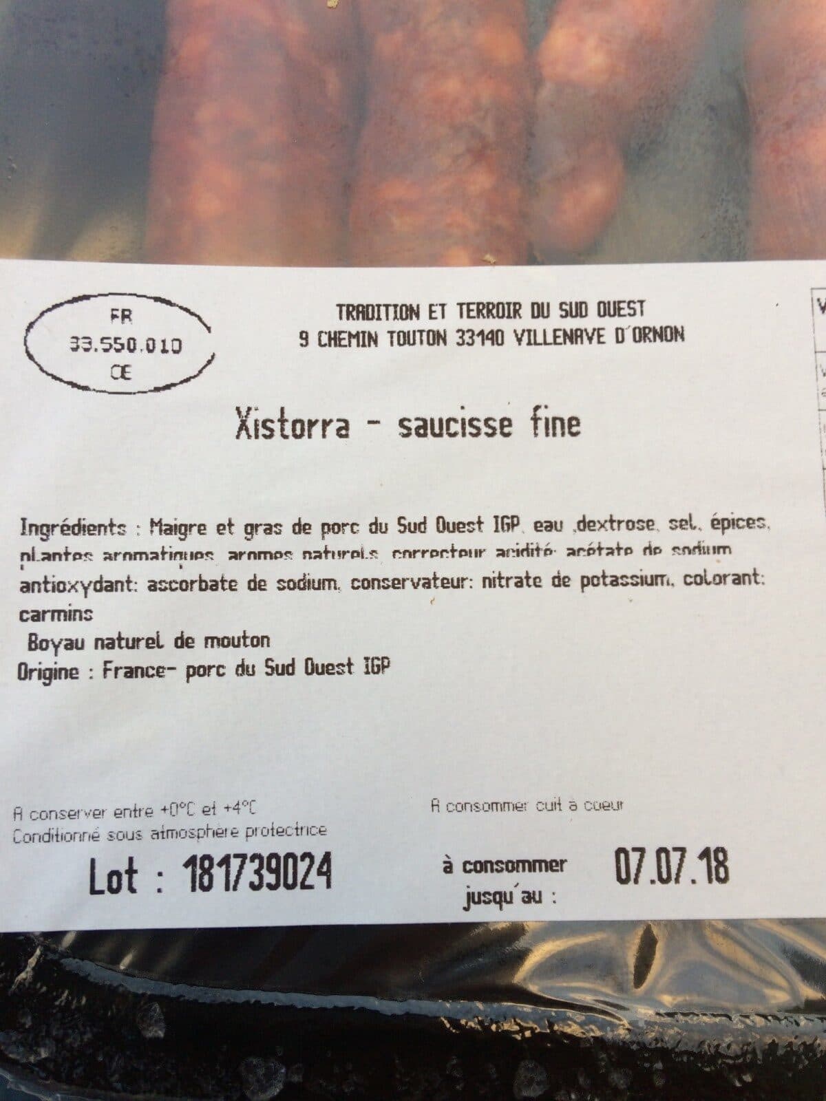 Open Food Facts Xistorra - saucisse fine packshot