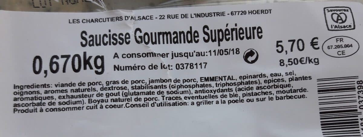 Open Food Facts Saucisse Gourmande Supérieure packshot
