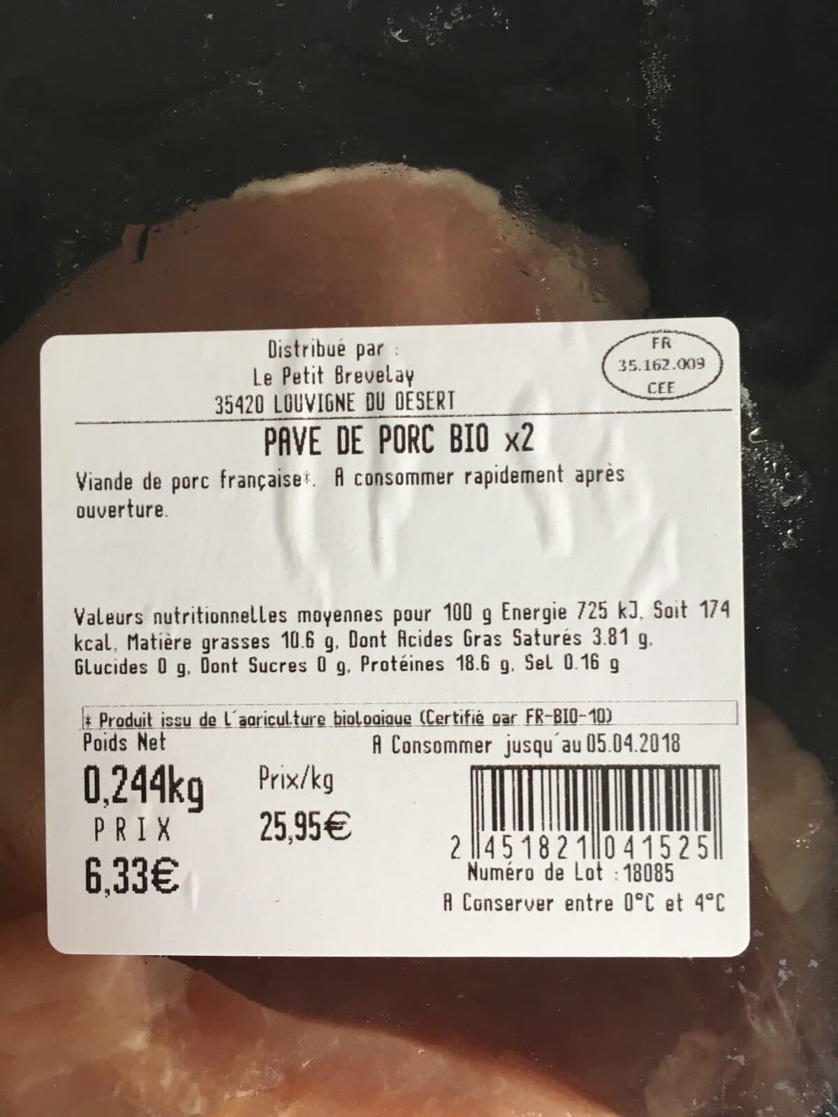 Open Food Facts Pavé de porc bio packshot