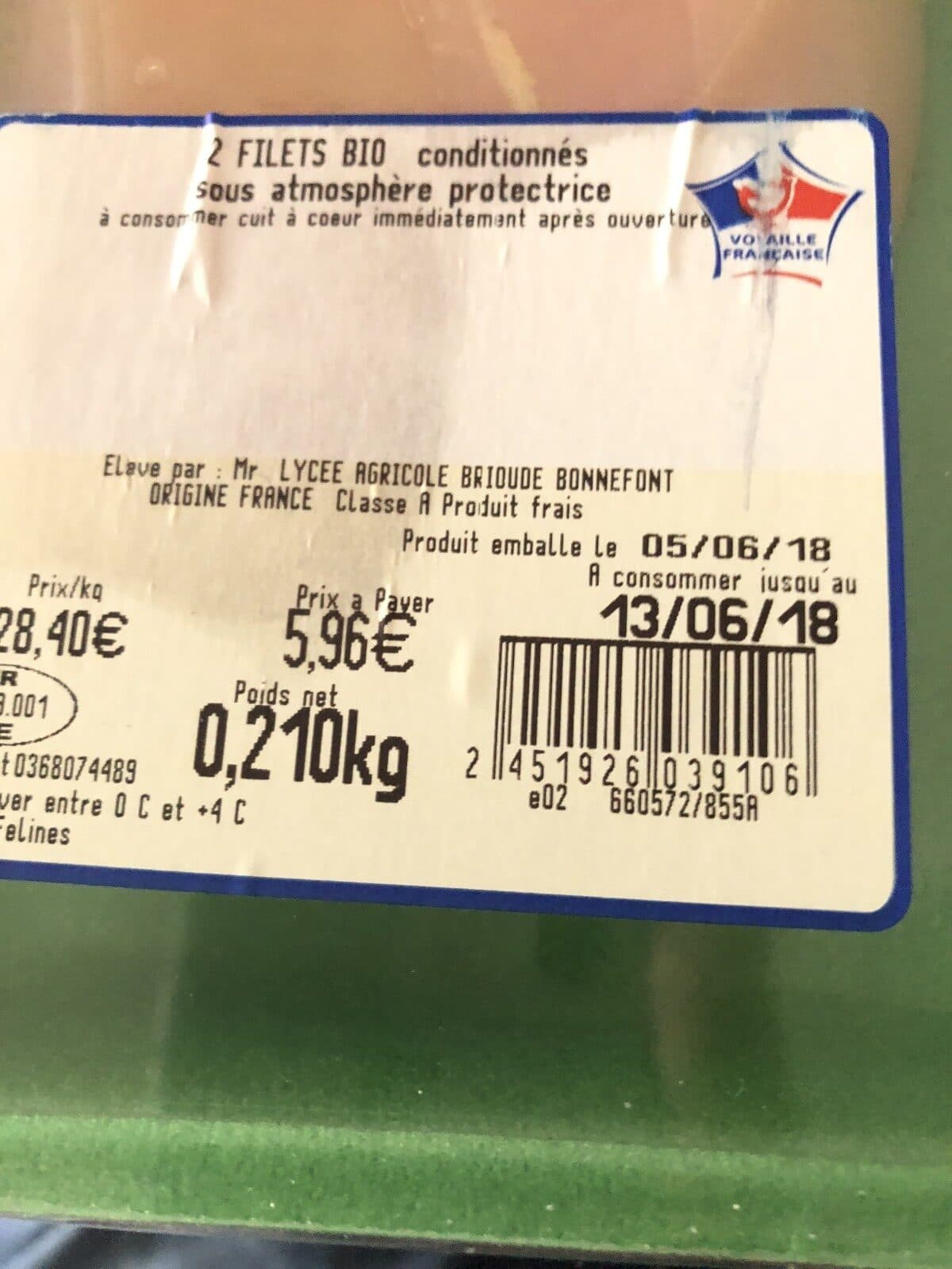 Open Food Facts Filets de Poulet fermier bio packshot