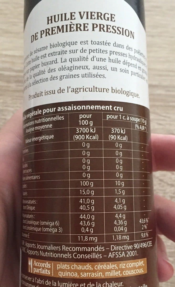 Vigean Huile de sésame à l'ancienne packshot