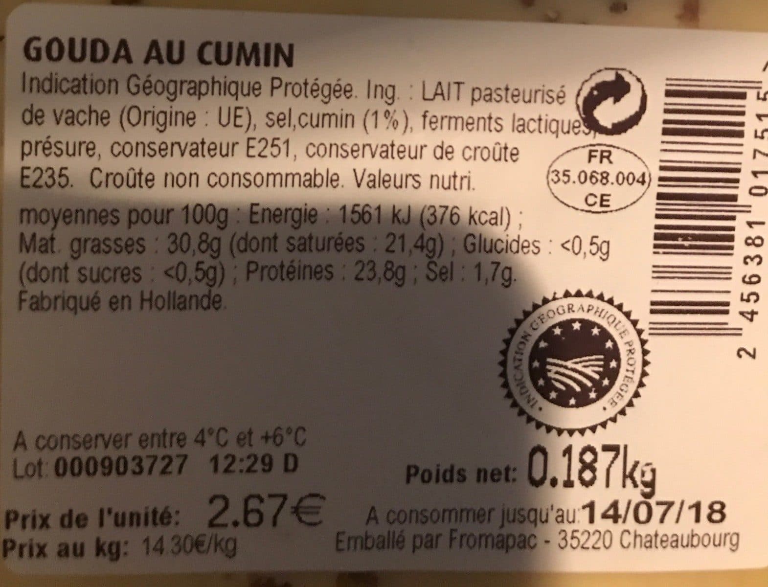 Open Food Facts Gouda au cumin packshot