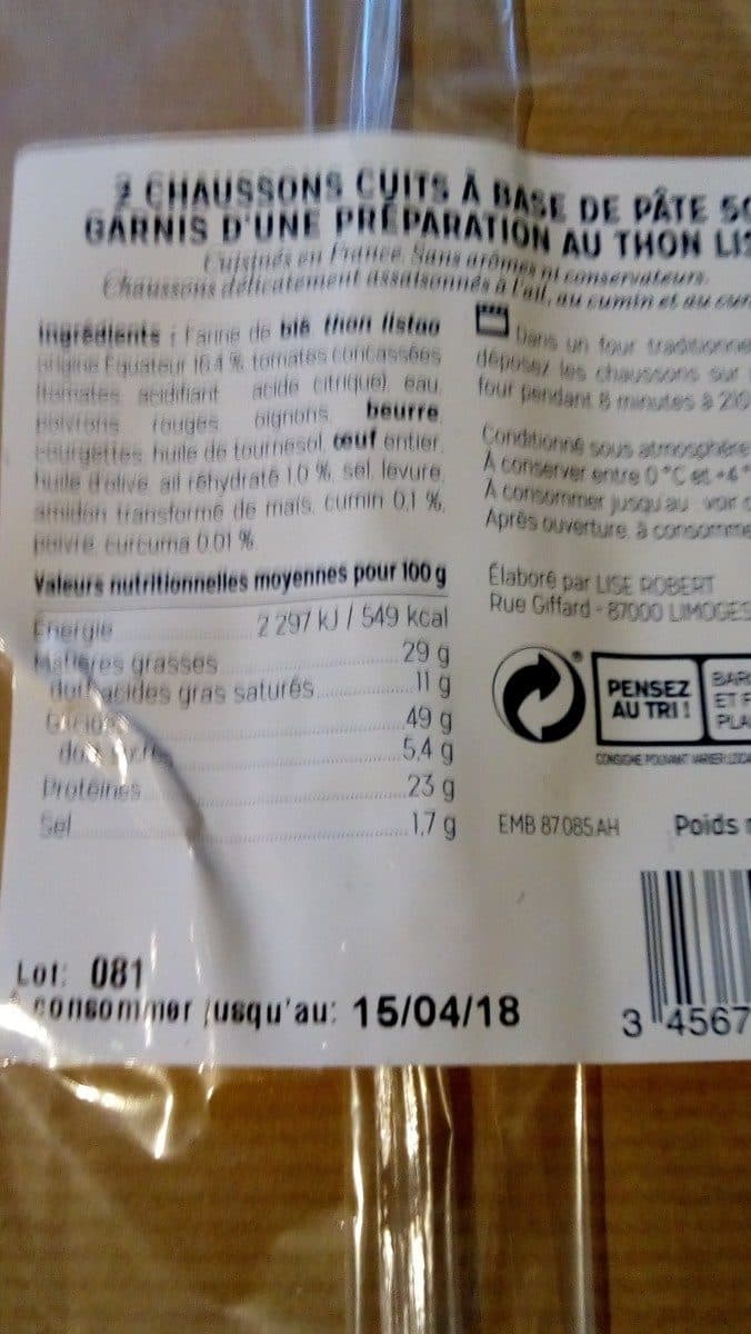 Open Food Facts Chaussons au thon packshot