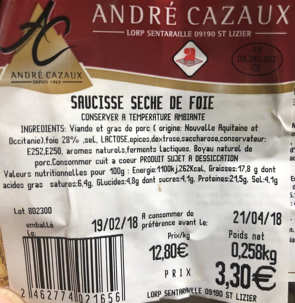 Open Food Facts Saucisse seche de foie packshot
