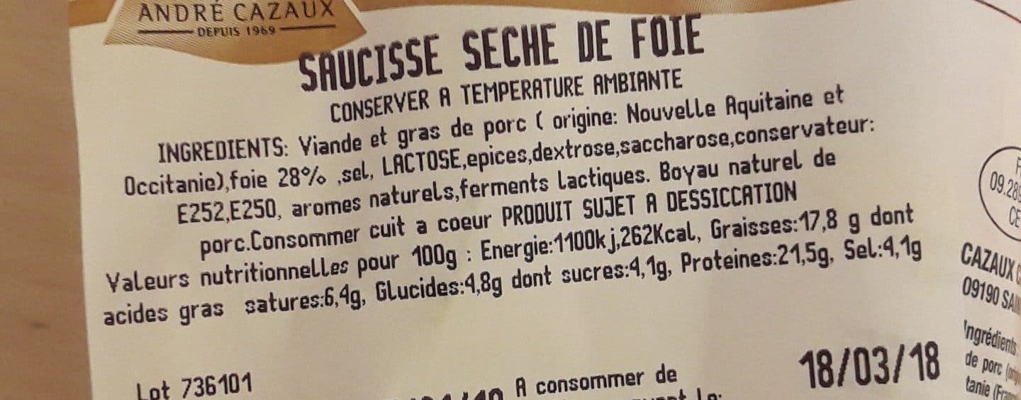 Andre Cazaux Saucisse séche de Foie packshot