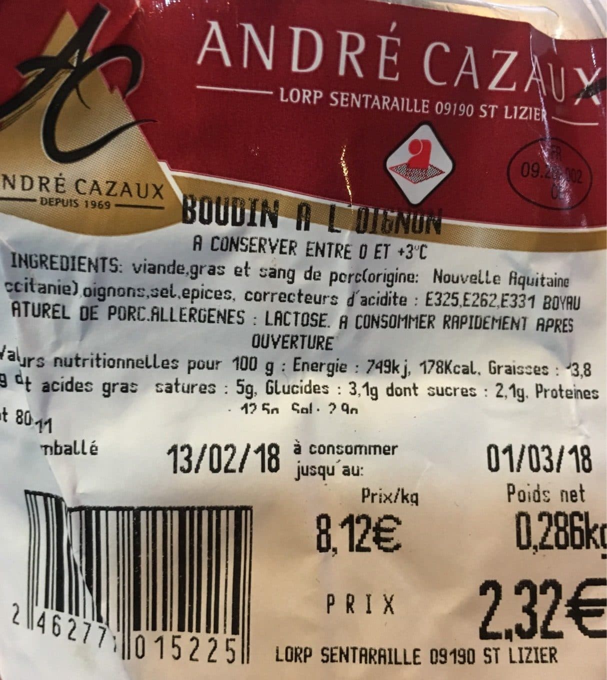 André Cazaux Boudin a l’oignon packshot
