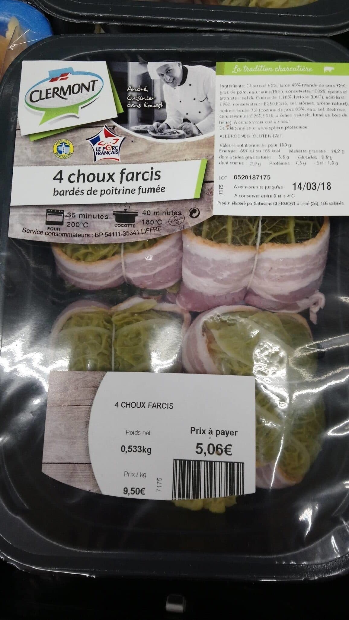 Open Food Facts 4 choux farcis bardés de poitrine packshot