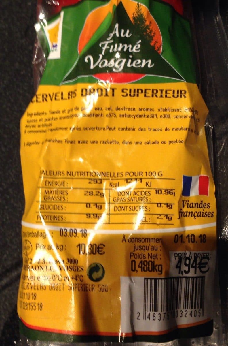Open Food Facts Cervelas droit superieur packshot