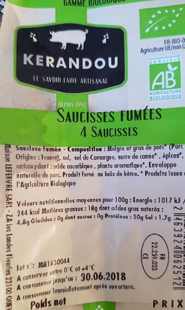 Open Food Facts Saucisses fumées packshot