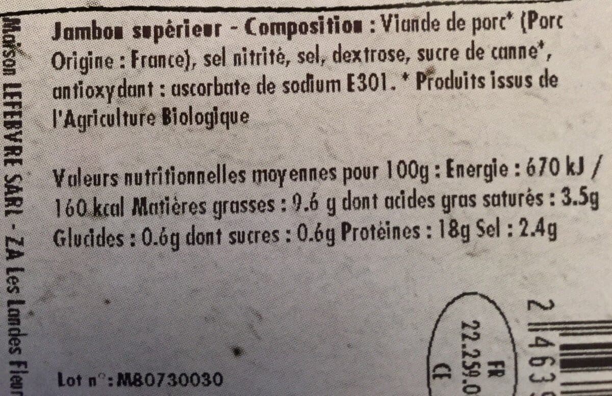 Open Food Facts Jambon supérieur packshot