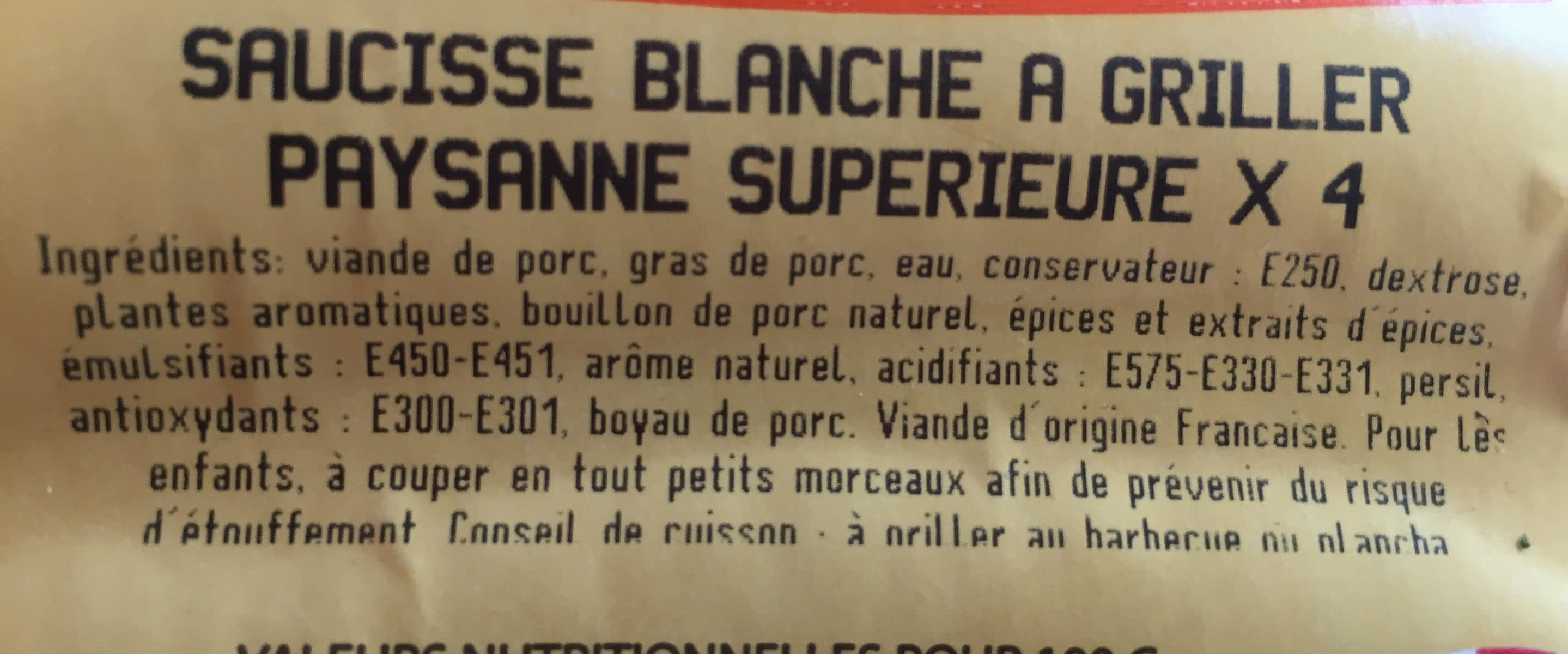 Open Food Facts Saucisse blanche à griller paysane packshot