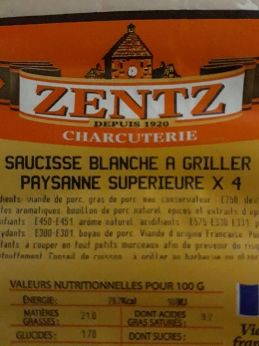 Open Food Facts Saucisse blanche à griller paysanne supérieure packshot