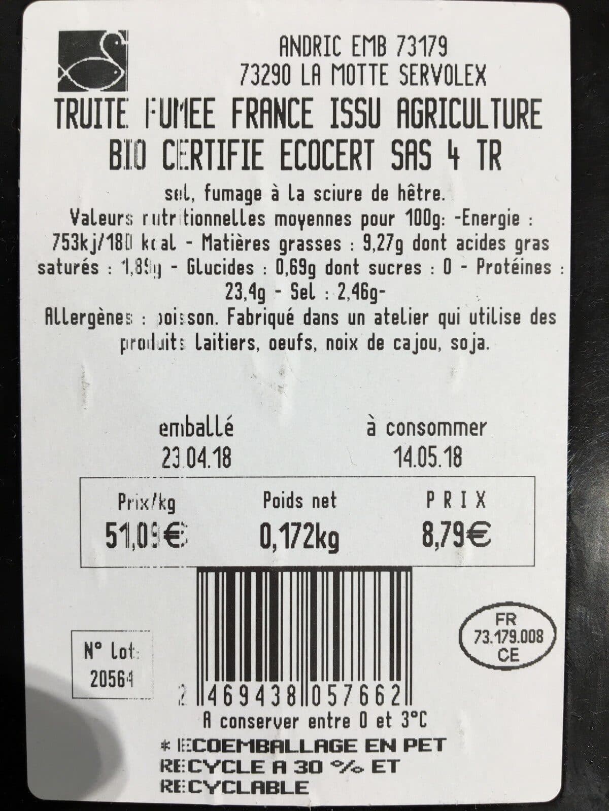 Open Food Facts La truite biologique packshot