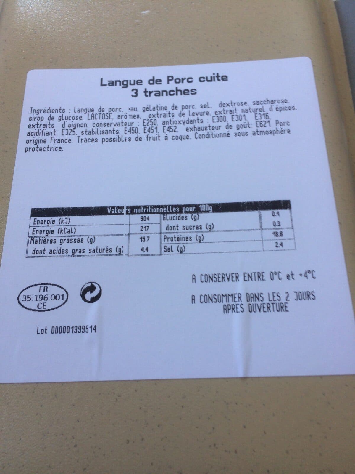 Open Food Facts Langue porc packshot