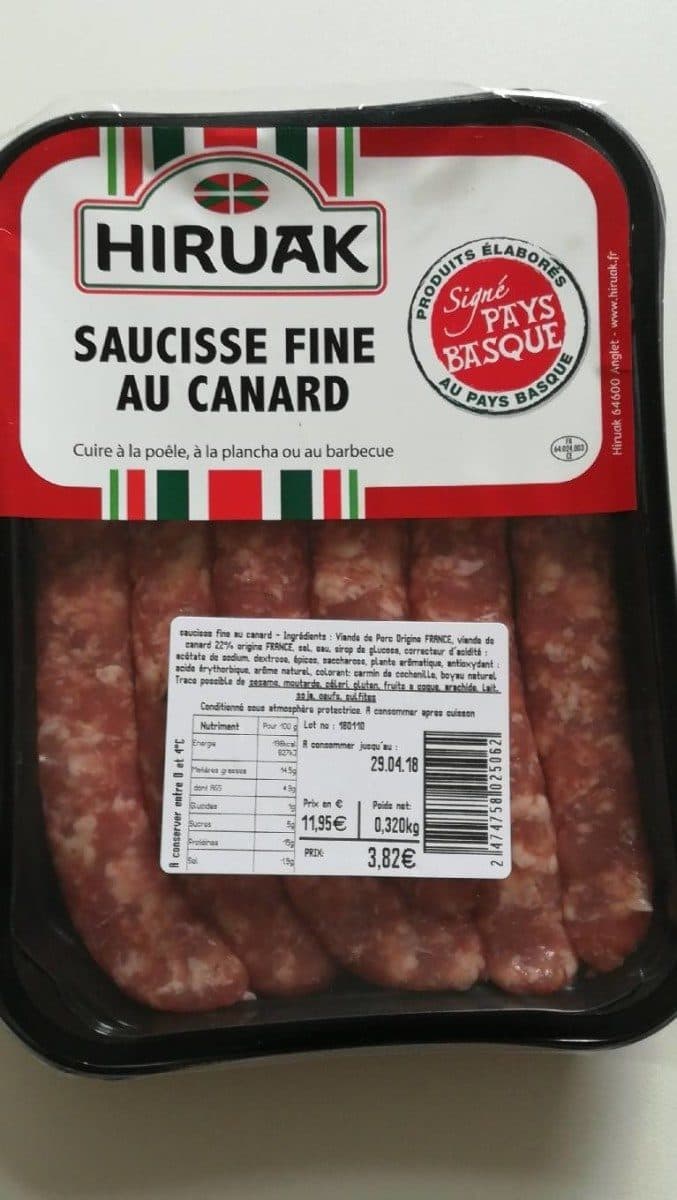 Hiruak Saucisse fine au canard packshot