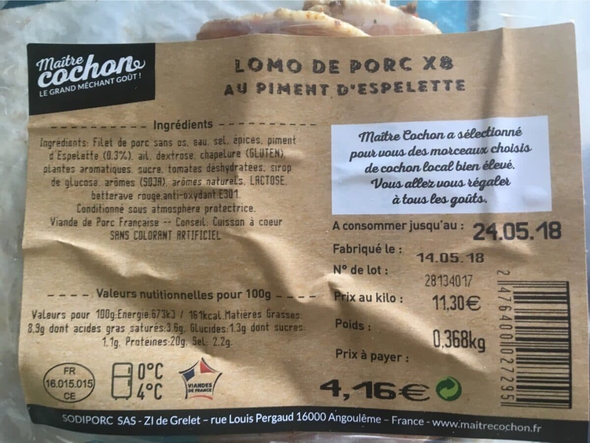 Open Food Facts Lomo de porc au piment d'espelette packshot