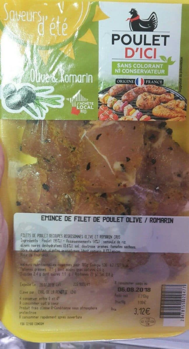 Open Food Facts Émincé de filet de poulet olive/romarin packshot