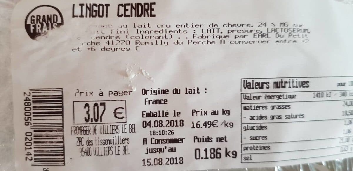 Open Food Facts Lingot Cendré packshot