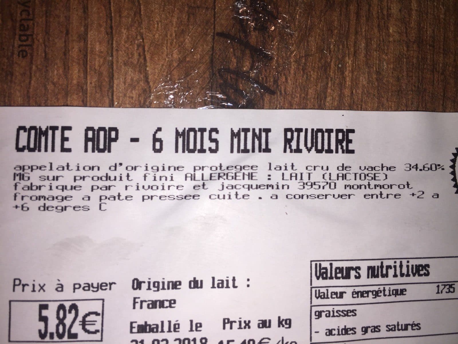Open Food Facts Comte AOP 6 mois packshot
