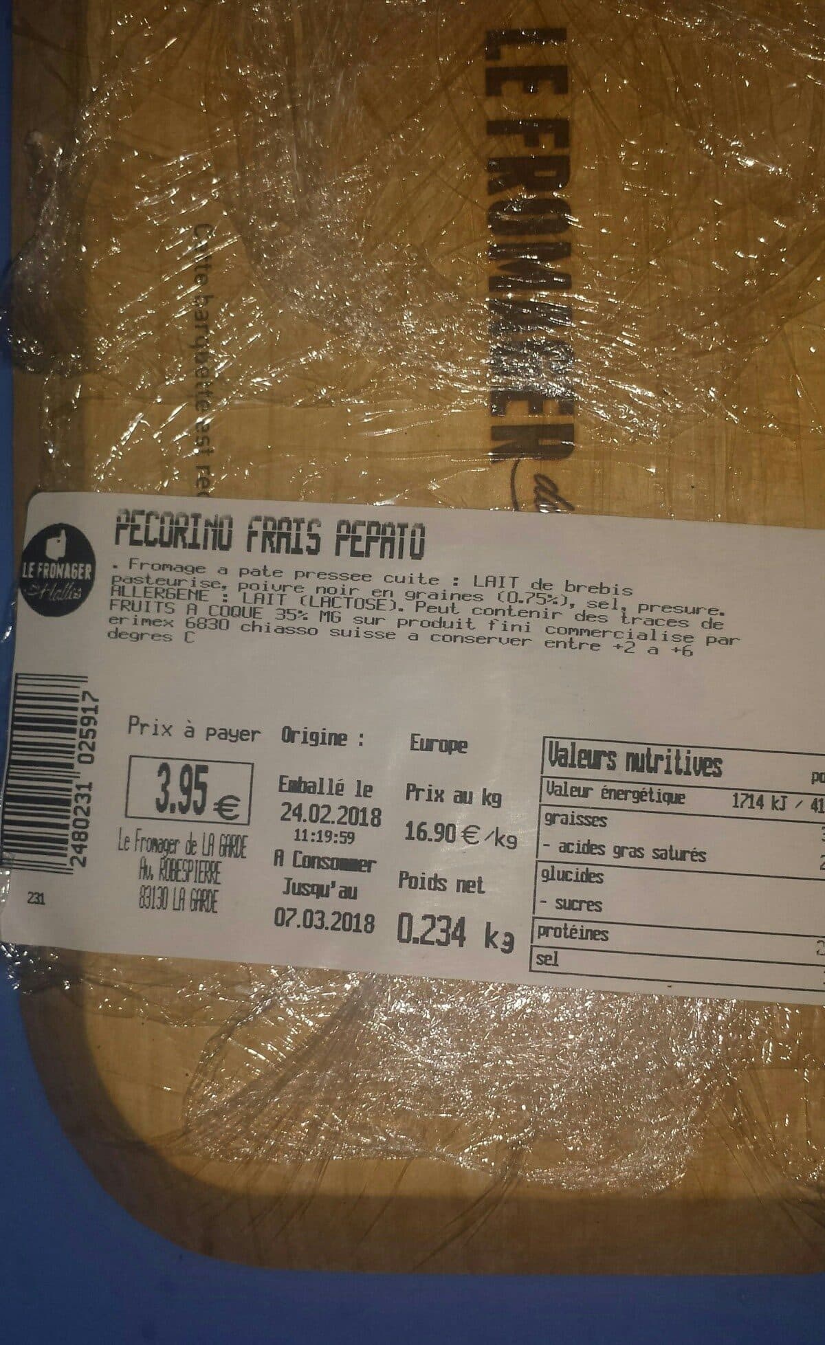 Open Food Facts Pécorino frais Pépato packshot