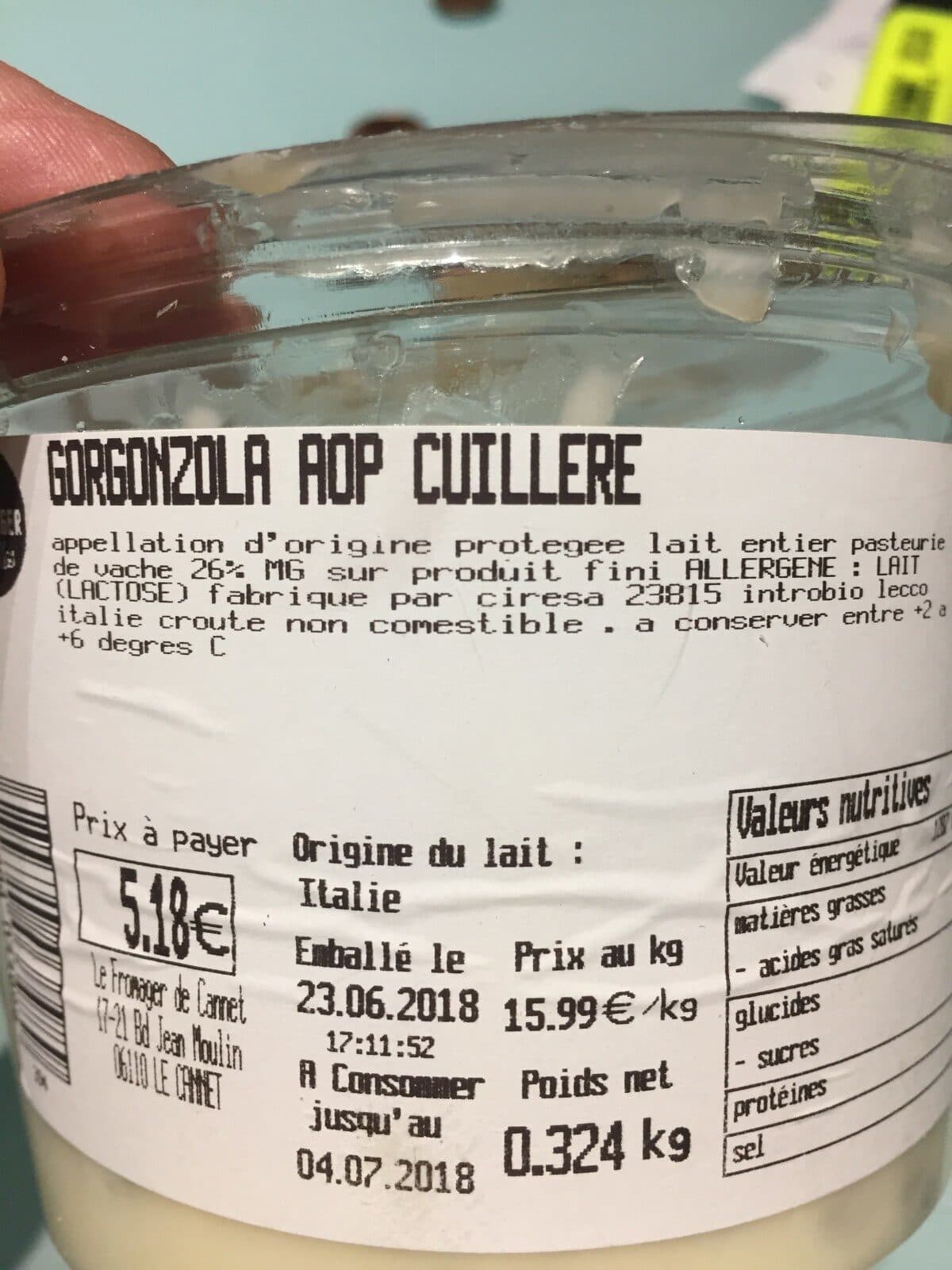 Open Food Facts Gorgonzola aop cuillere packshot