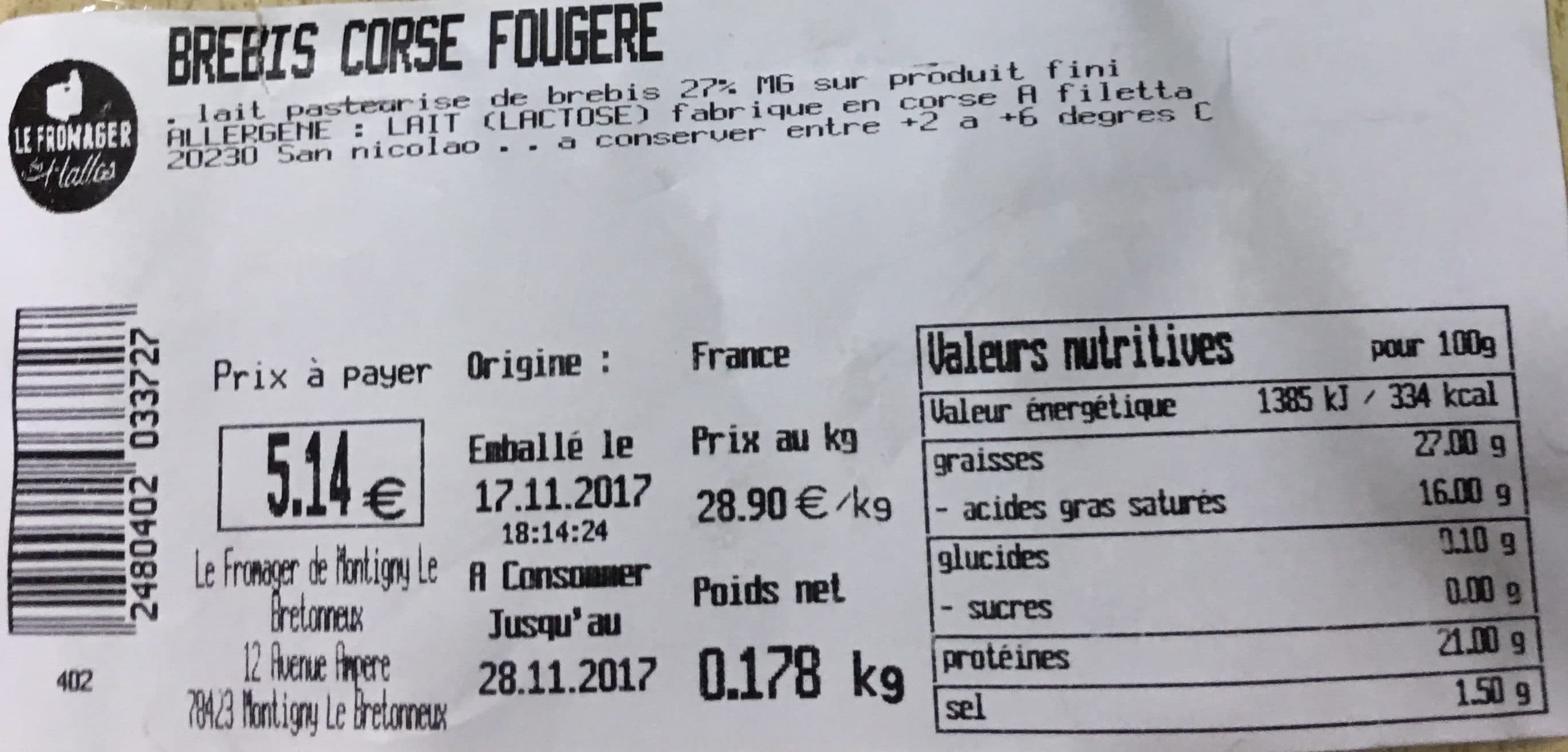 Le Fromager De Montigny Le Bretonneux Brebis corse Fougere packshot