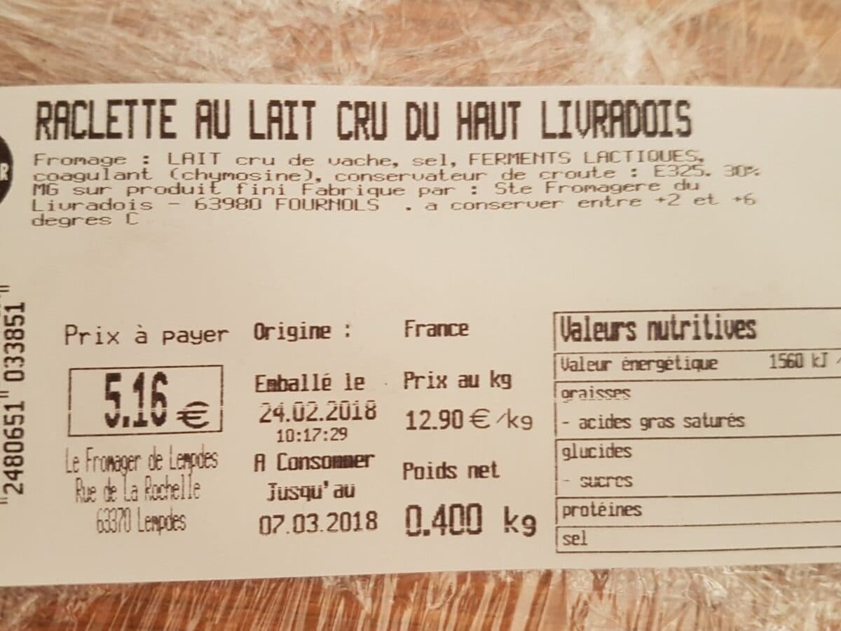 Le Fromager Des Halles Raclette au lait cru du haut livradois packshot