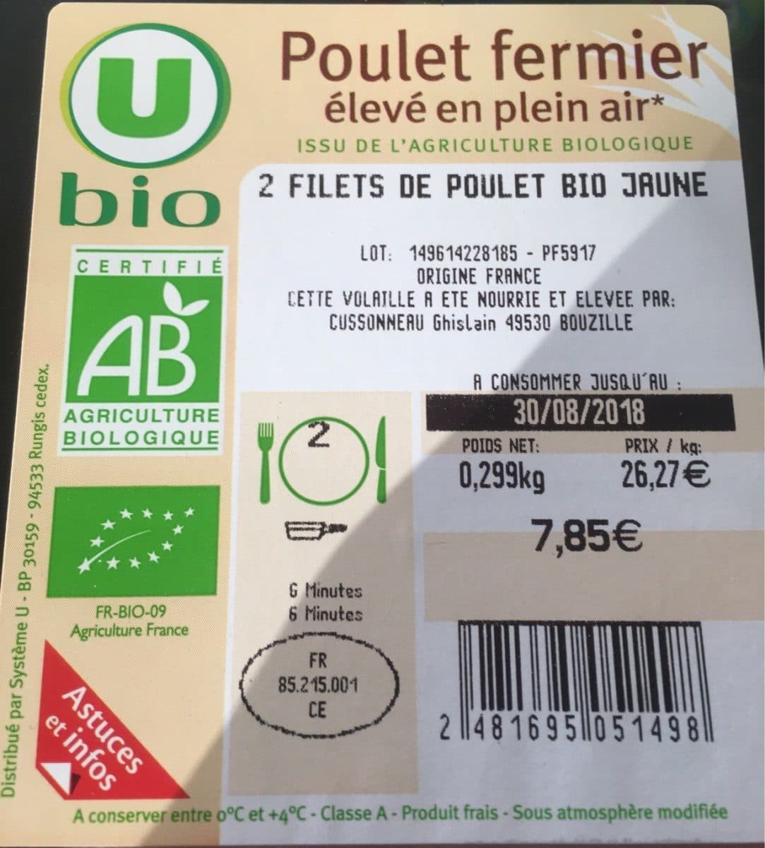 U Filet de poulet fermier jaune bio, France, 2 pièces packshot
