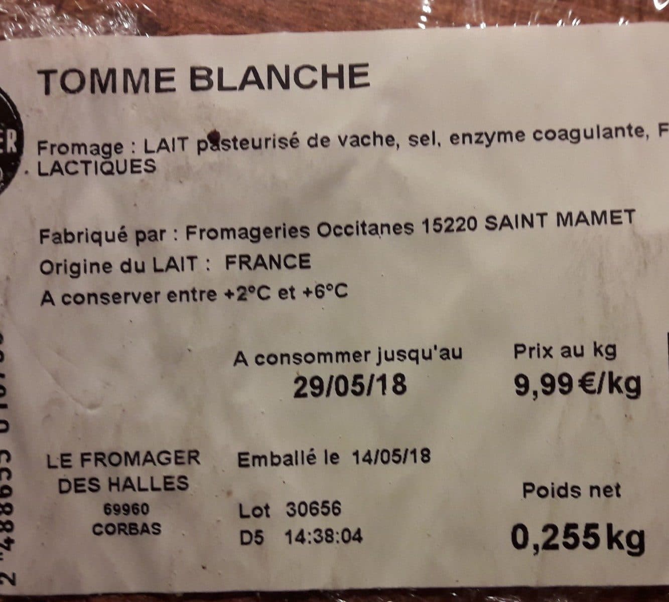 Open Food Facts Tomme Blanche packshot