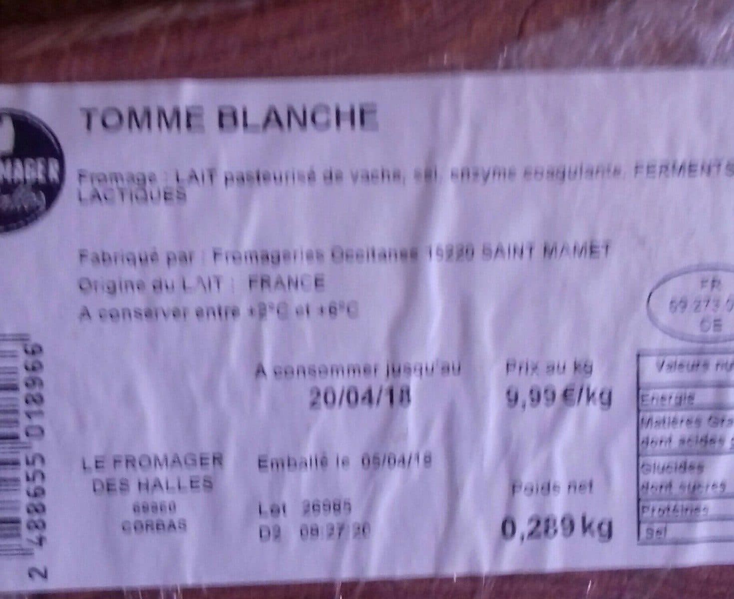 Open Food Facts Tomme blanche packshot